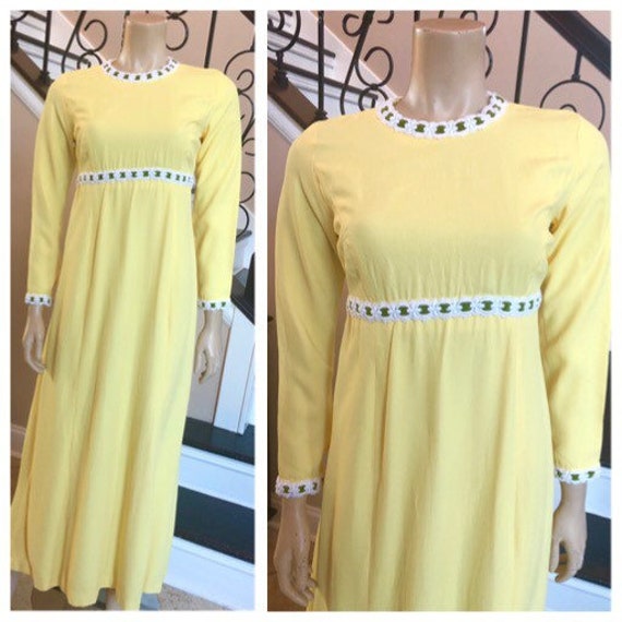 Gorgeous Vintage Yellow 70s Bridesmaid Formal Dre… - image 4