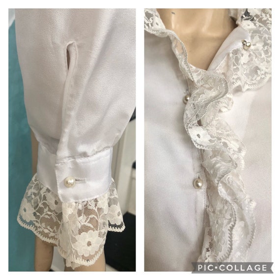 Nice Vintage White Ruffle and Pearl button up blo… - image 7