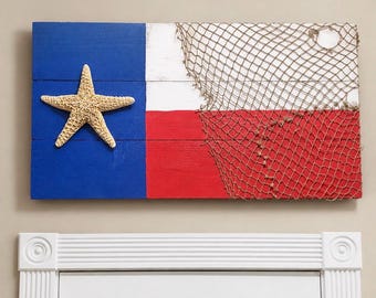 Bandeira de praia Cool Cedar Texas com estrela-do-mar e rede 30x16