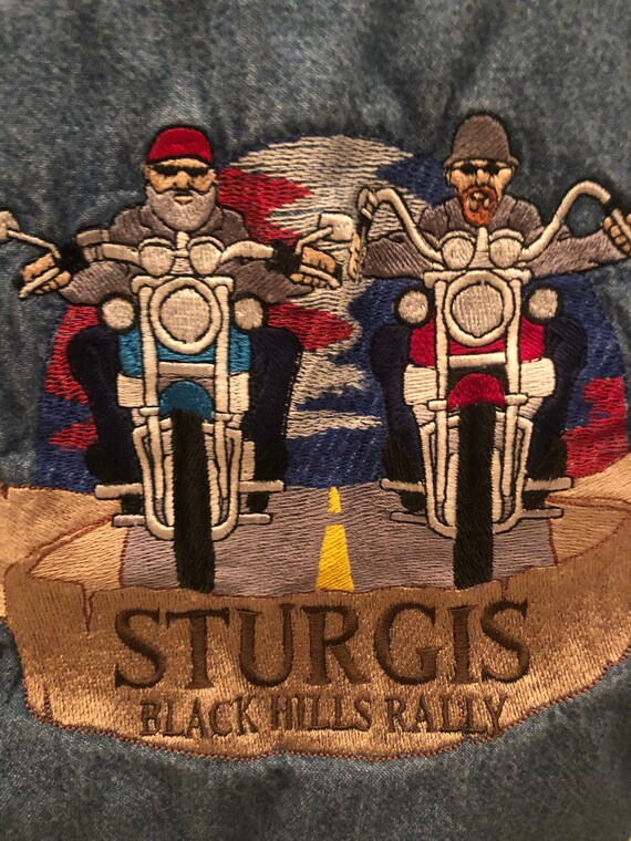 Sturgis Vintage Motorcycle Blue Denim Long Sleeve… - image 2