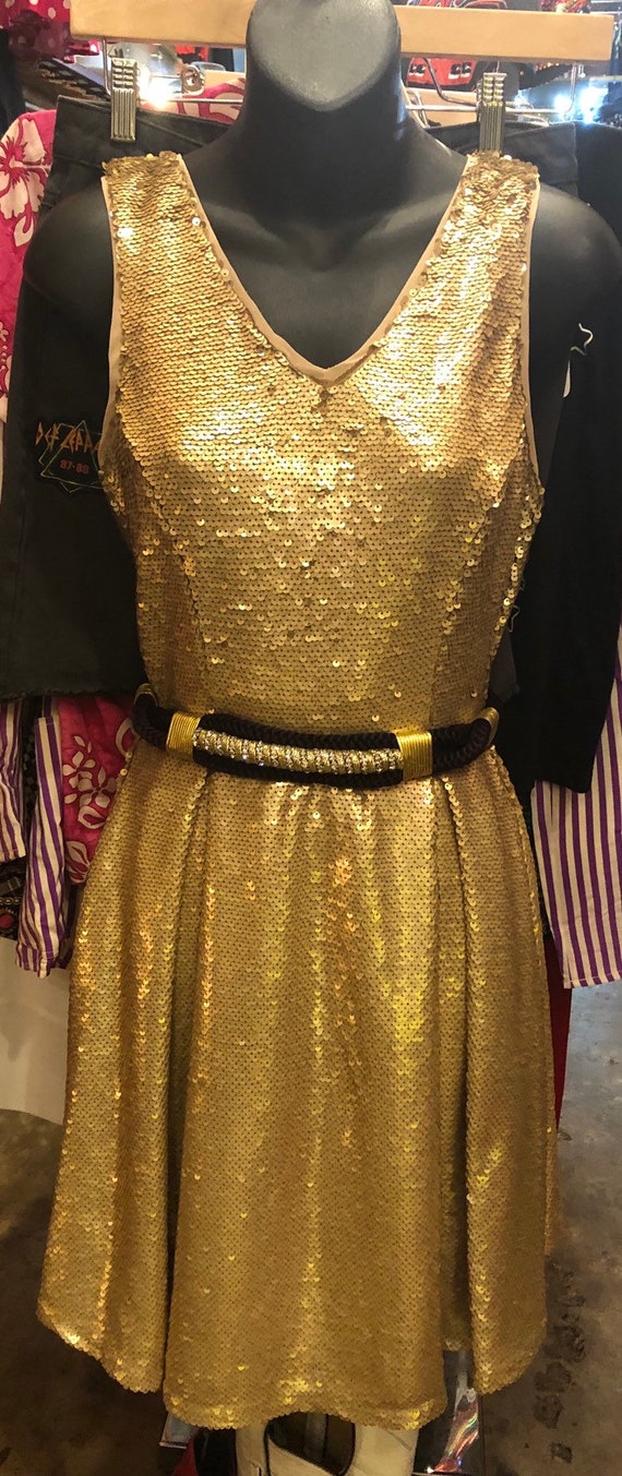 gold sequin disco dress