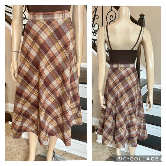 Cute Vintage 70s Wool Aline Brown Plaid Skirt by … - image 1
