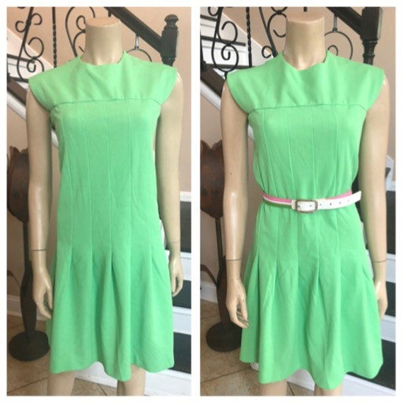 Cute Vintage 70s Lime Green Sleeveless Polyester … - image 1