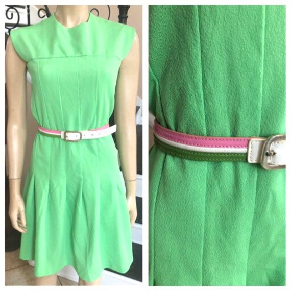 Cute Vintage 70s Lime Green Sleeveless Polyester … - image 2