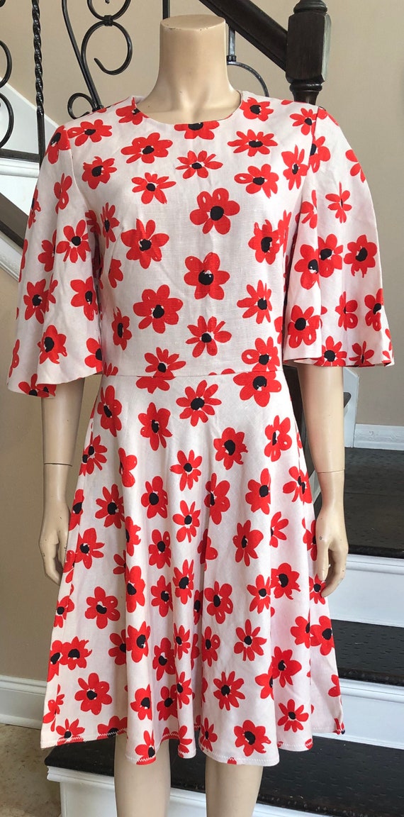 Cute Vintage 70s Flutter Sleeve Red Floral dress … - image 6