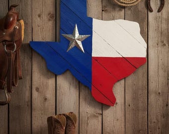 Bandeira personalizada em madeira de cedro no formato do Texas com estrela galvanizada, 31x30