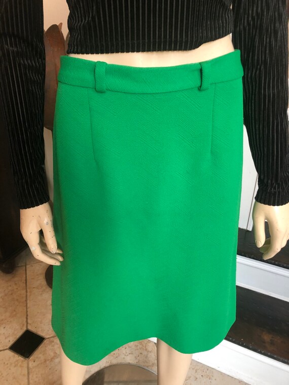 Cool Vintage Green 70s Gogo Polyester Aline skirt… - image 6