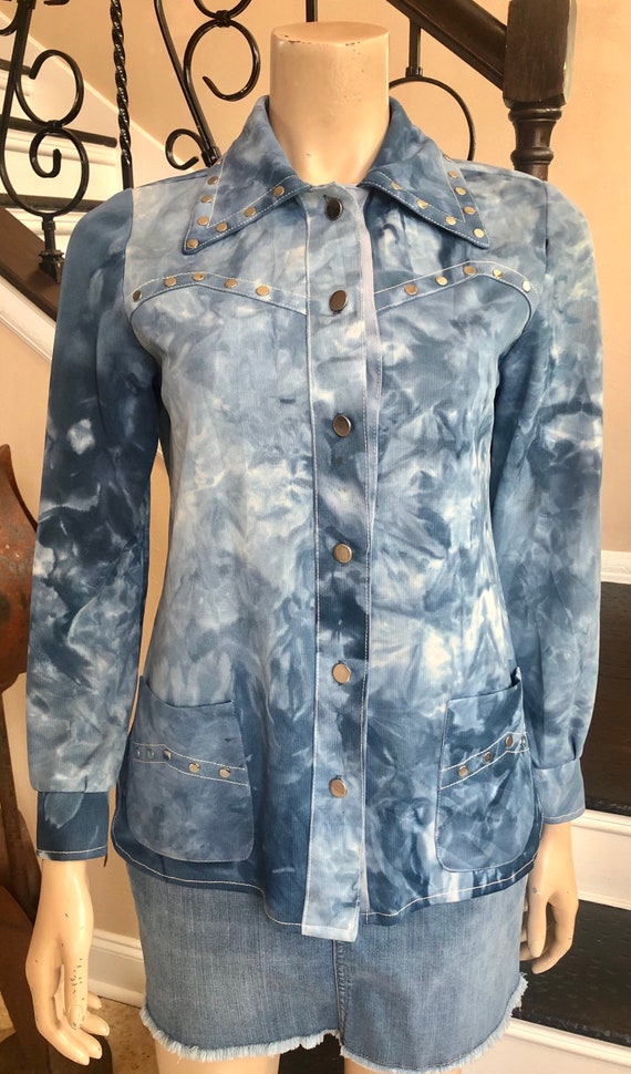 Cool Vintage 70s Blue Tie-dye Western shirt with w