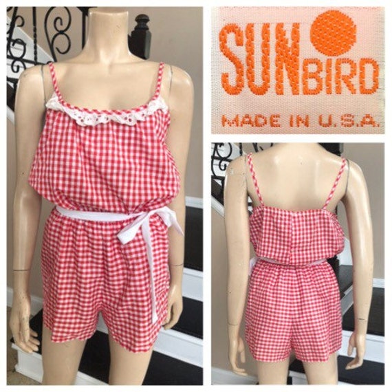 Cute Vintage 70s does 50s Sun Bird Playsuit / Bea… - image 1