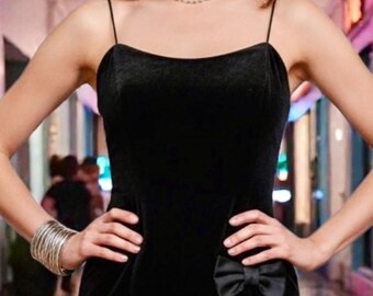 Vintage 80s Little Black Dress, Scarlett Nite Velvet Bows, Size Small