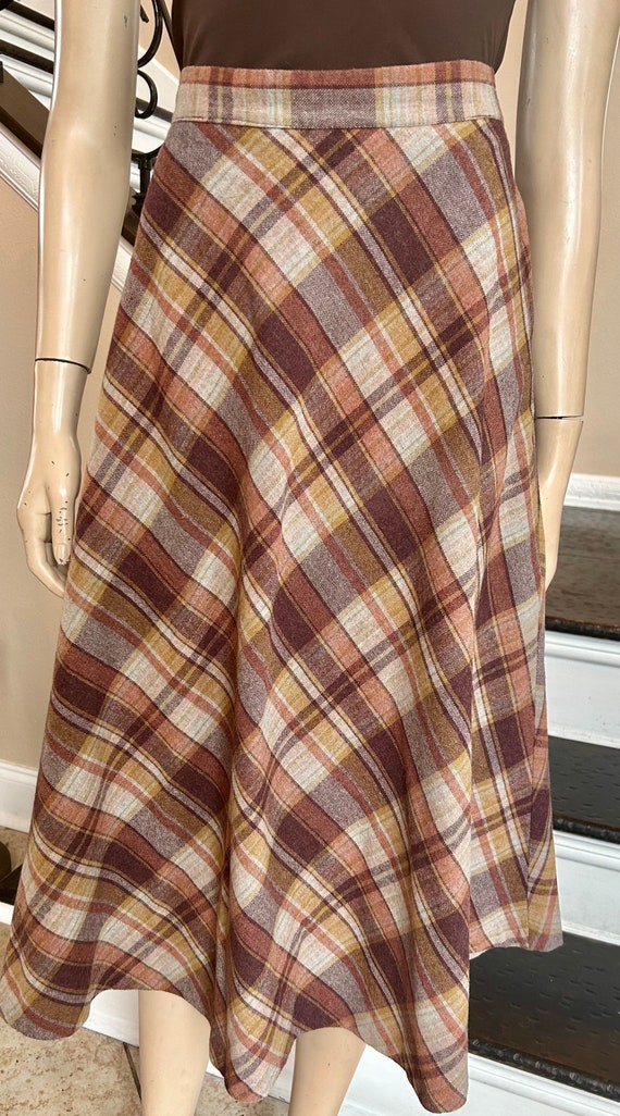 Cute Vintage 70s Wool Aline Brown Plaid Skirt by … - image 6