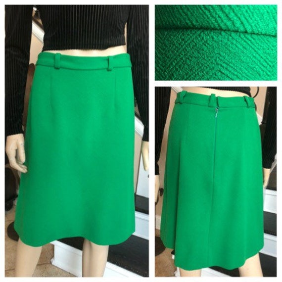 Cool Vintage Green 70s Gogo Polyester Aline skirt… - image 7