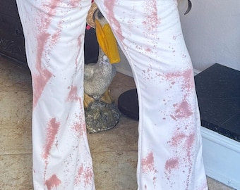 Calça boca de sino divertida de poliéster branco sangrento zumbi vintage / média / grande