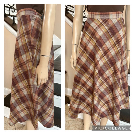 Cute Vintage 70s Wool Aline Brown Plaid Skirt by … - image 3