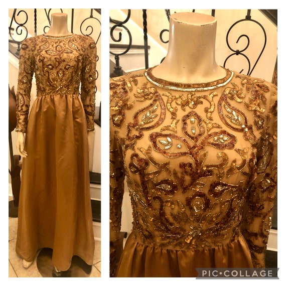 Beautiful Vintage 60s Bronze Sequin and Satiny Fo… - image 10