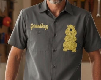 Camisa masculina vintage da Red Kap com detalhe de marmota / Ideal para boliche / Anos 60/70 / Tamanho Médio