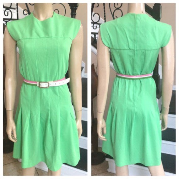 Cute Vintage 70s Lime Green Sleeveless Polyester … - image 3