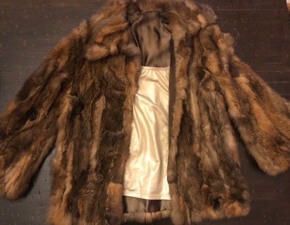 Cool Vintage 70s Multicolor Brown Rabbit Fur Coat… - image 9