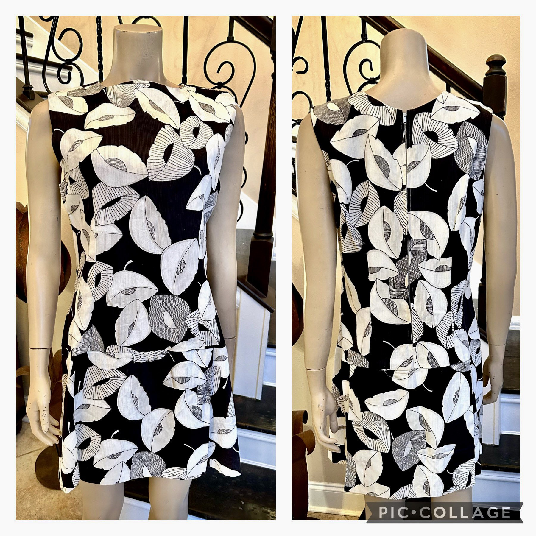 Cute Vintage 60s / 70s black and white floral skorts  Dress / Medium