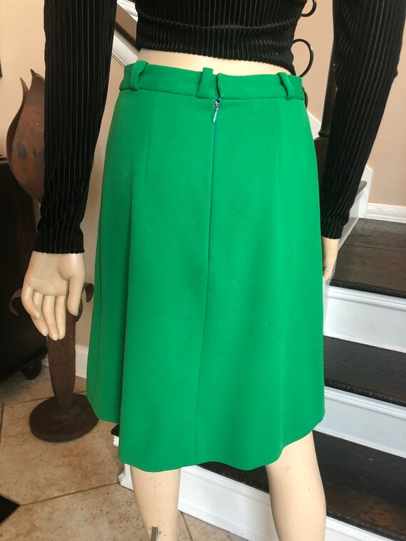 Cool Vintage Green 70s Gogo Polyester Aline skirt… - image 2