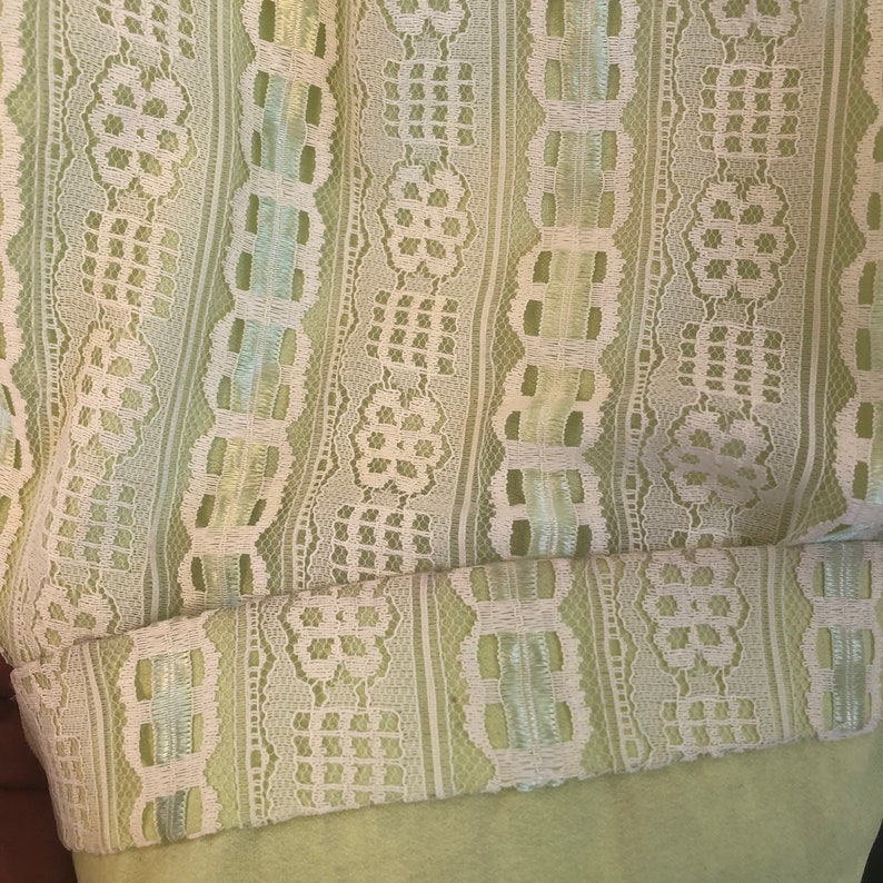 Beautiful Vintage 70s Lime Green and White Lace Floor Length Dress Small