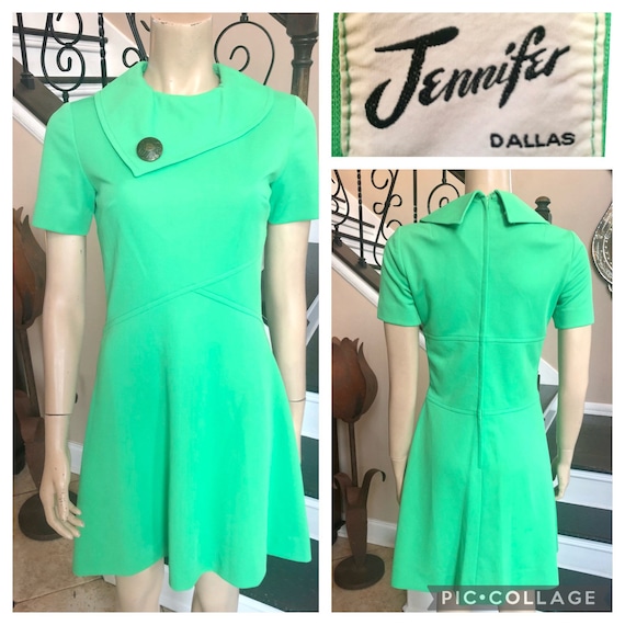 Cute Vintage 70s Green Mod Dress by Jennifer Dall… - image 10