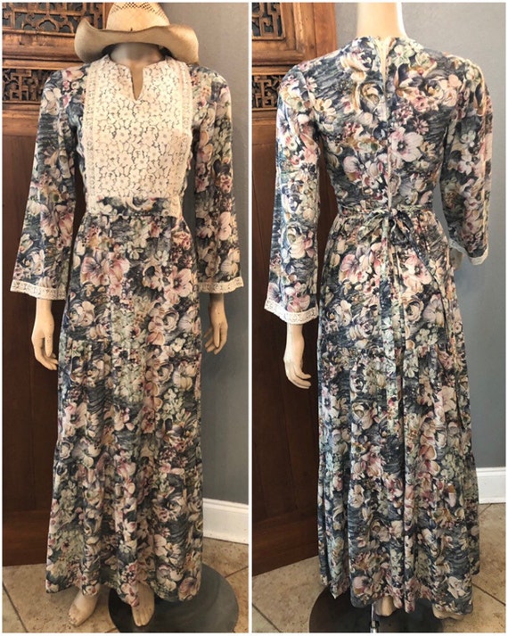 Cute Vintage 70s Handmade Gunne Sax Blue Style Flo