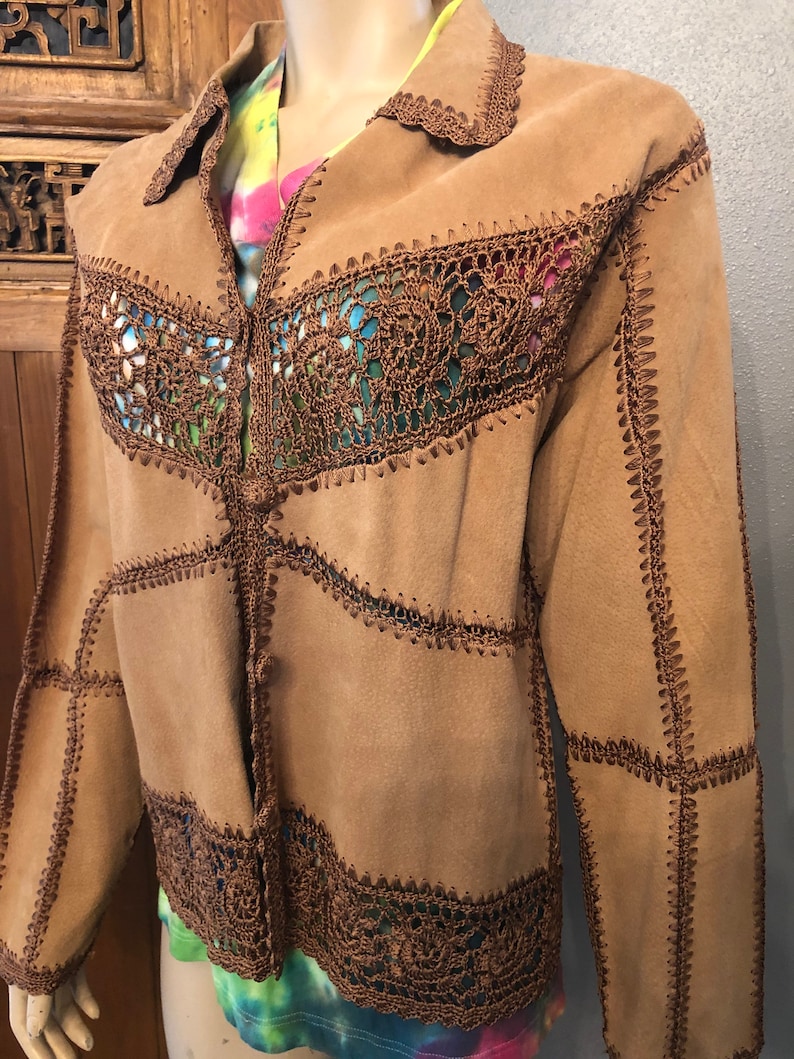 Hippie Vintage style Tan Brown Suede Jacket with Tags by Carducci Large