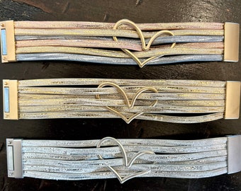 Pulseira de coração para o Dia dos Namorados com fecho magnético