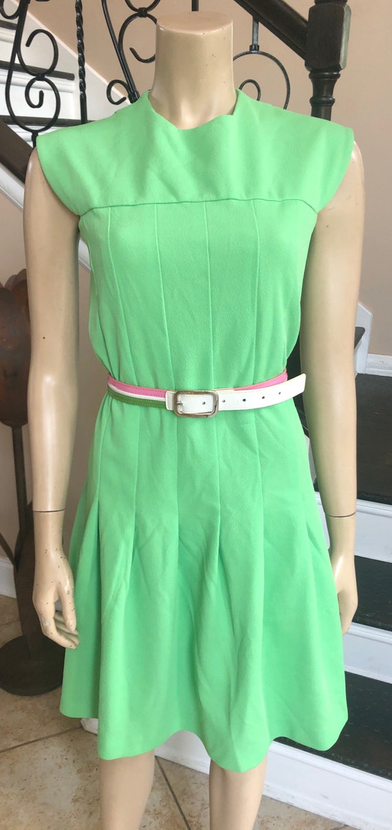 Cute Vintage 70s Lime Green Sleeveless Polyester … - image 10