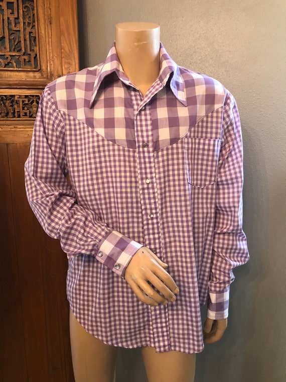 Vintage Purple Gingham Square Dance Western Mens … - image 4