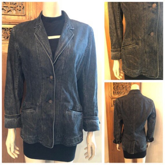 Cool Vintage Black Denim Anne Klein Jean Blazer Ja
