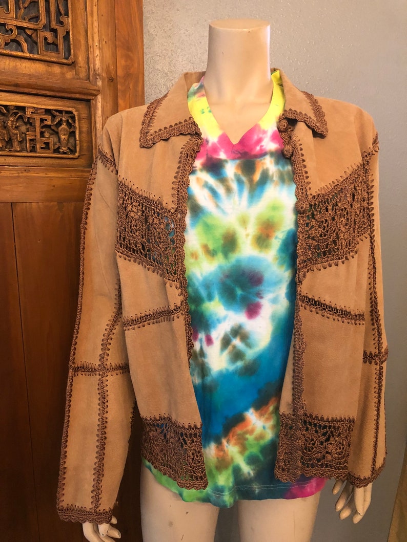 Hippie Vintage style Tan Brown Suede Jacket with Tags by Carducci Large