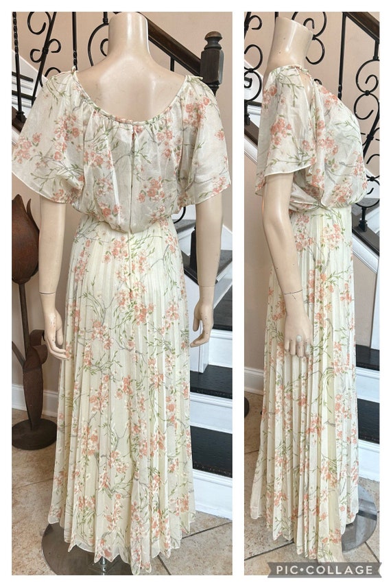 Beautiful Vintage 70s Peach Floral Flutter Sleeve… - image 6