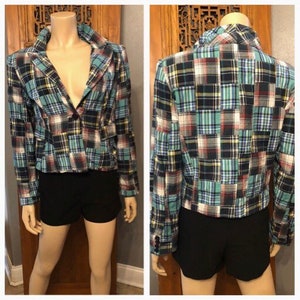Awesome Vintage Larry Levine Blue Patchwork Jacket with pockets / Blazer / 90s / Large