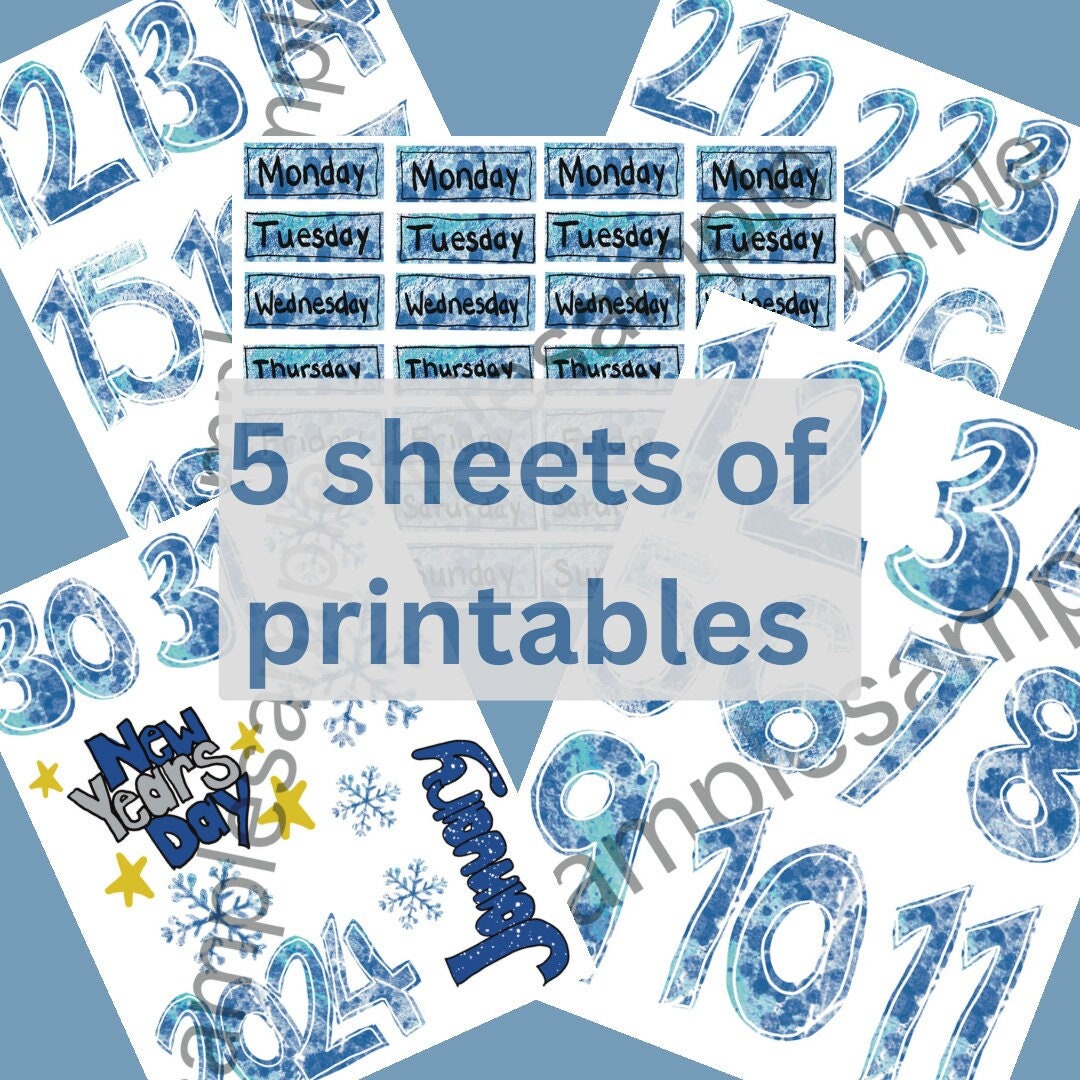 JANUARY Winter Journal Printables, MONTHLY JOURNAL, Numbers, Days of ...