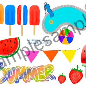 SUMMER Journal Clipart, Hand-drawn  Printables, Digital Clipart, Pool