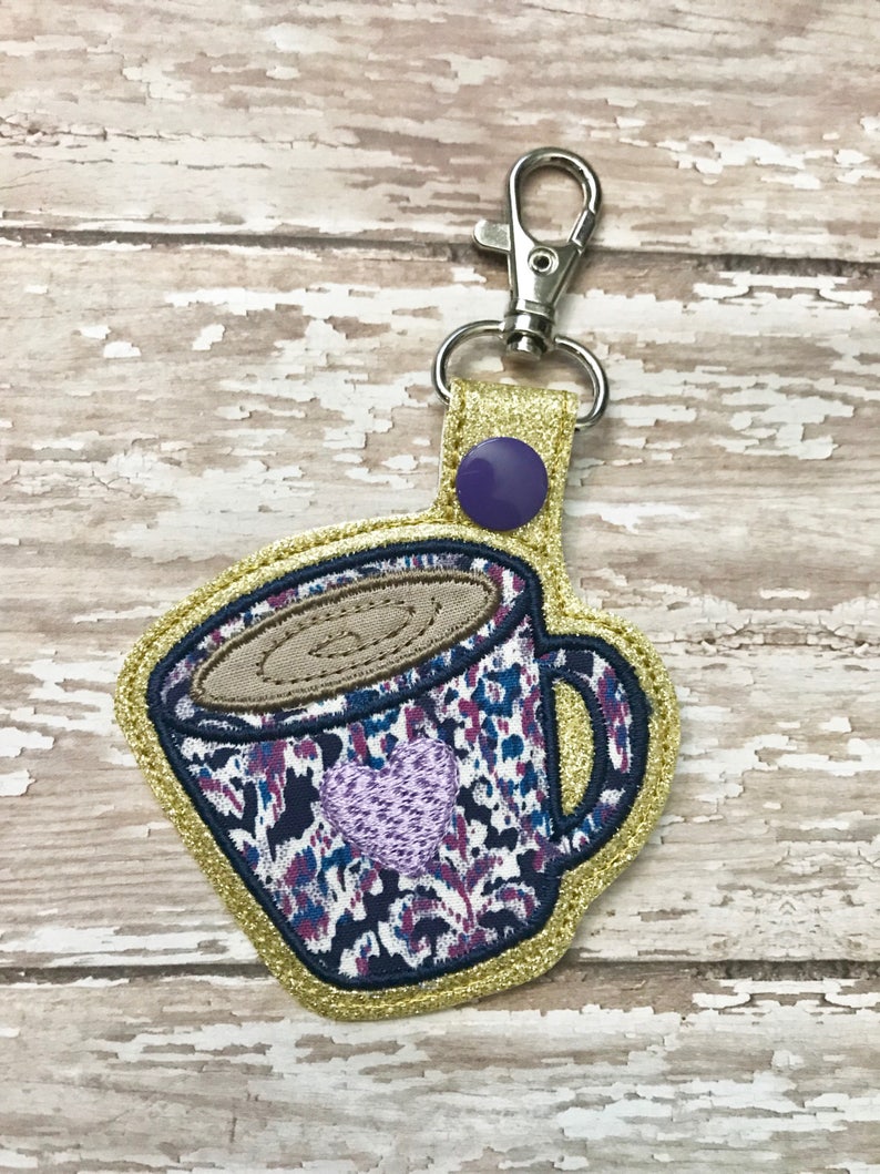 Embroidered Coffee Mug Keychains Keyfob Handmade Coffee Etsy
