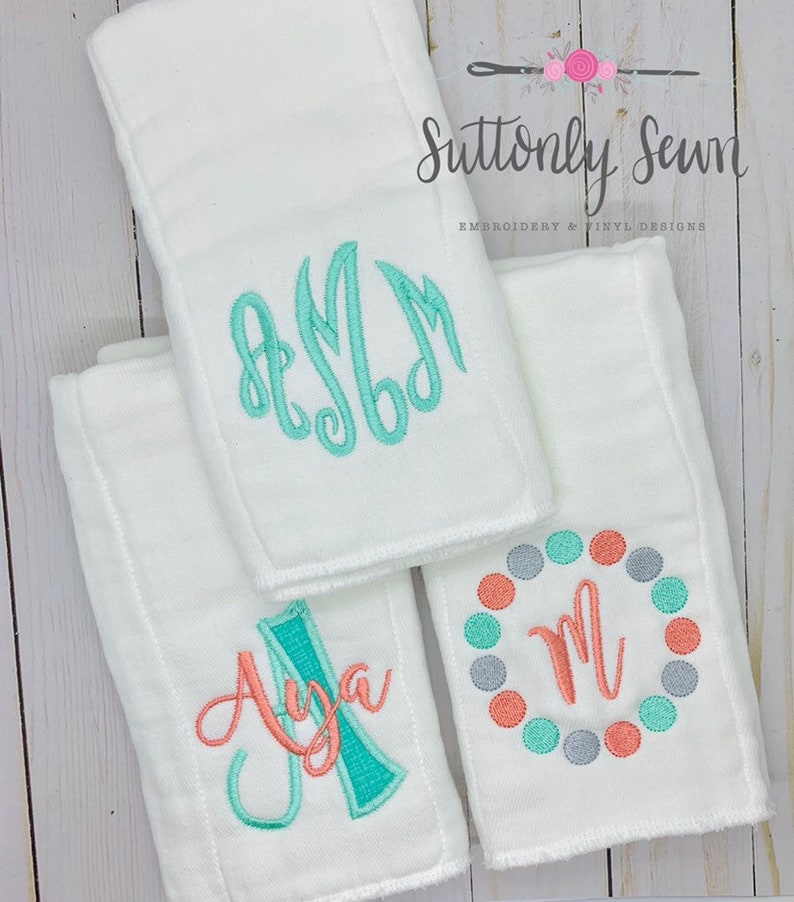 Set of 3 Monogrammed Personalized Embroidered Burp Cloths for Etsy