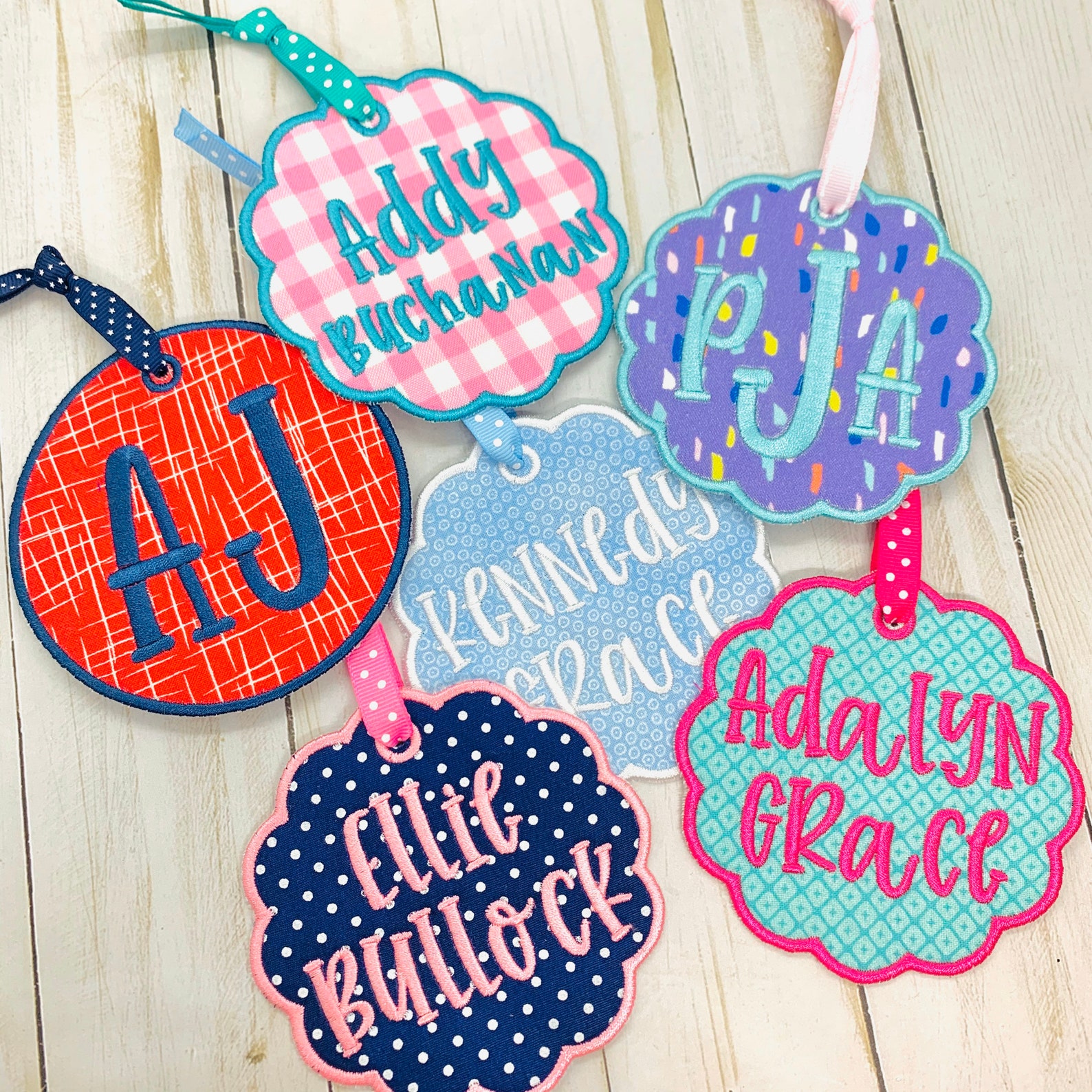 Embroidered fabric bag tags personalized bookbag luggage Etsy