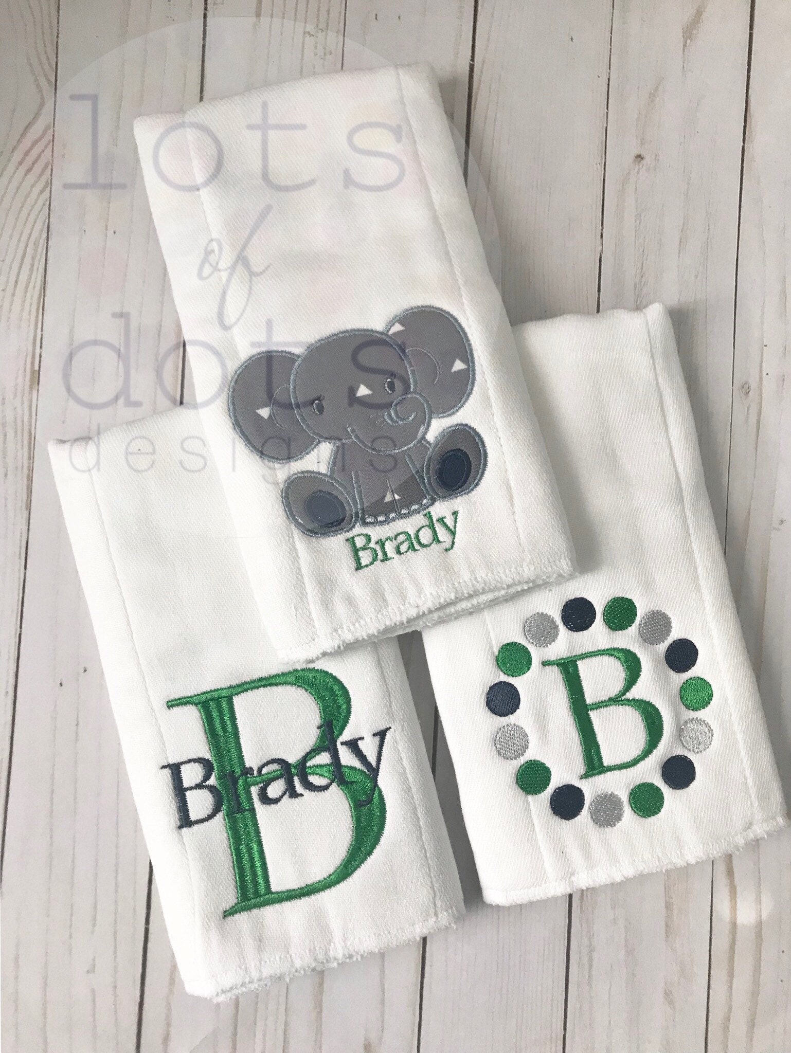 Set of 3 Monogrammed Personalized Embroidered Burp Cloths for Etsy