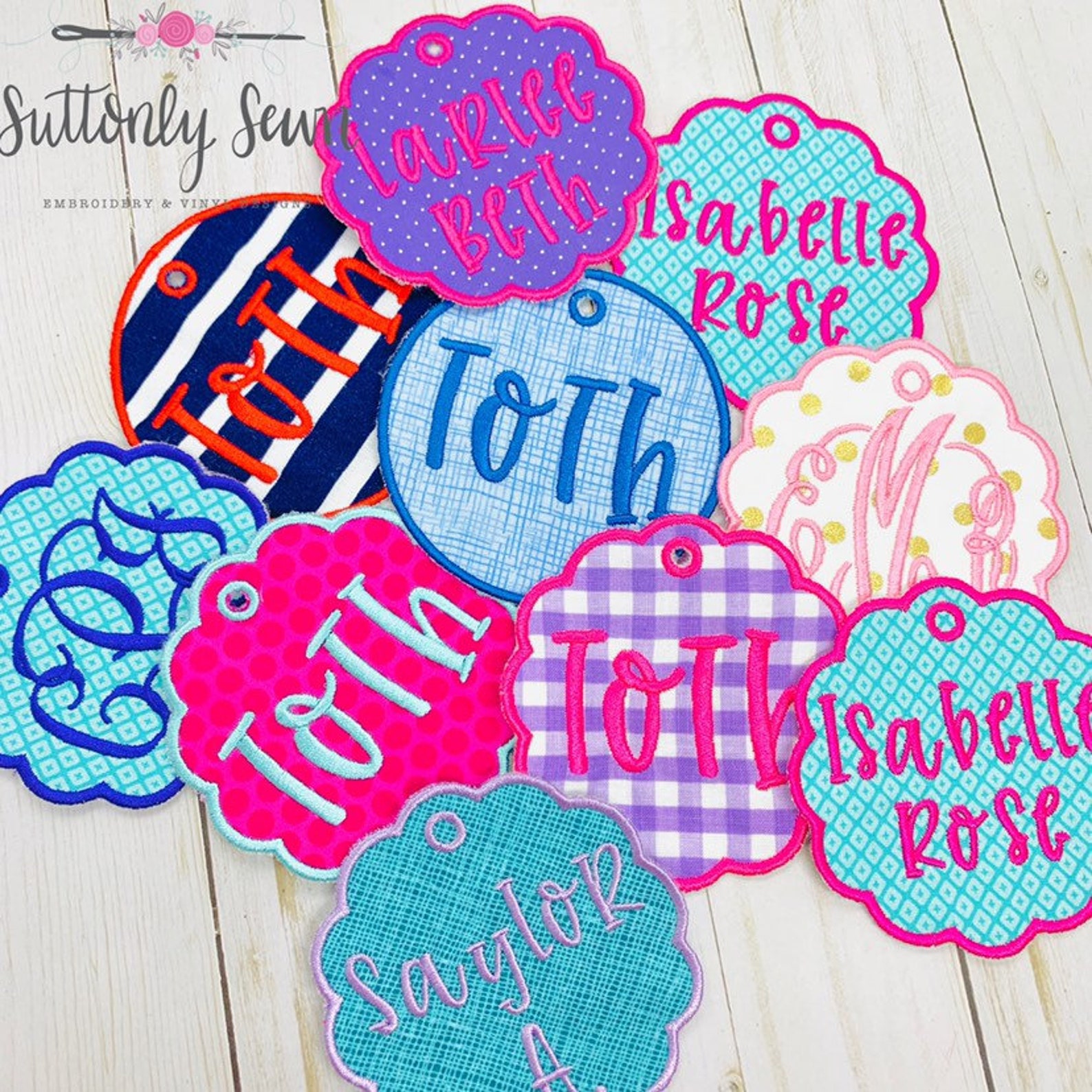 Embroidered fabric bag tags personalized bookbag luggage Etsy