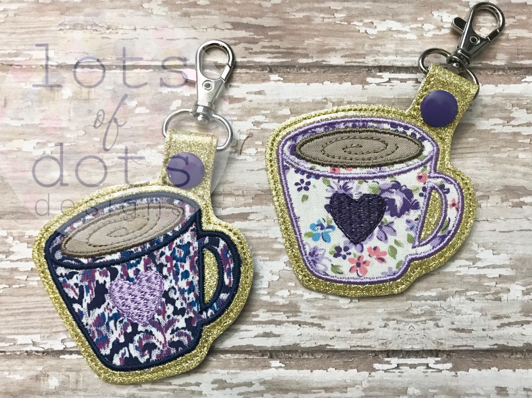 Embroidered Coffee Mug Keychains, Keyfob, Handmade, Coffee Lover Etsy