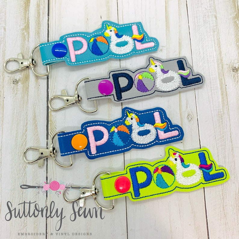 Pool Keychain Embroidered Keyfob Handmade Swimming Pool Etsy