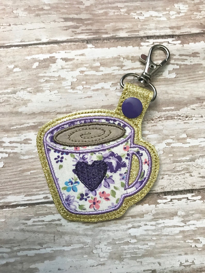 Embroidered Coffee Mug Keychains Keyfob Handmade Coffee Etsy