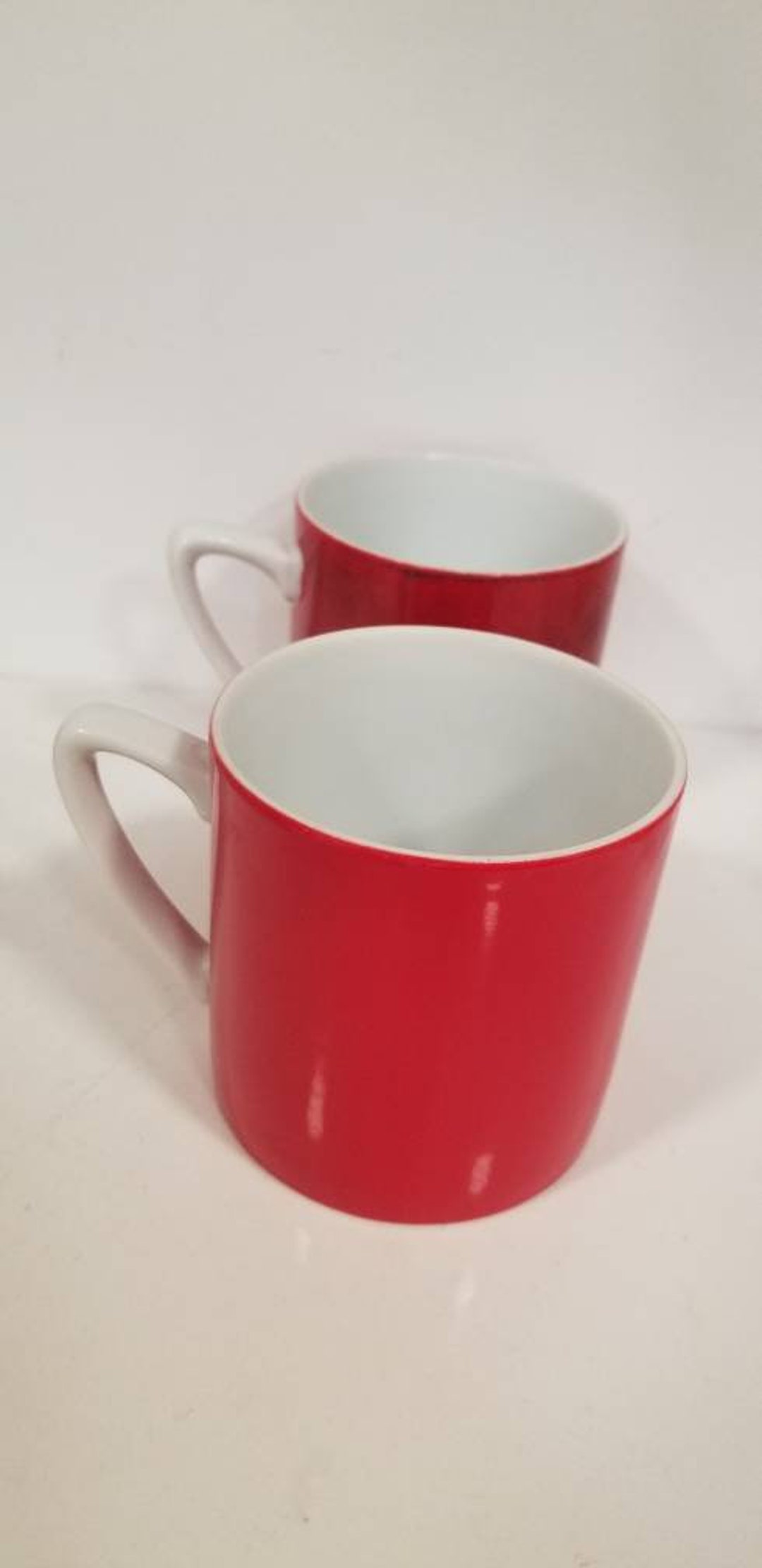 Pair Red Coffee Cups Trimmed With White Handles. Etsy