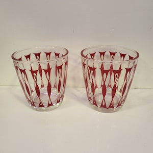 Vintage Geometric Drinking Glasses in Red Set of 2
