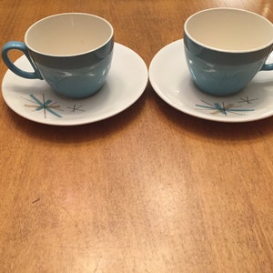 Vintage Turquoise Mid Century Cup/Saucer set of 2