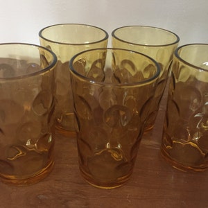 Vintage Amber Thumbprint Juice Glasses Set of 5