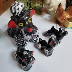 Vintage Family of 4  Black Poodle Figurines
